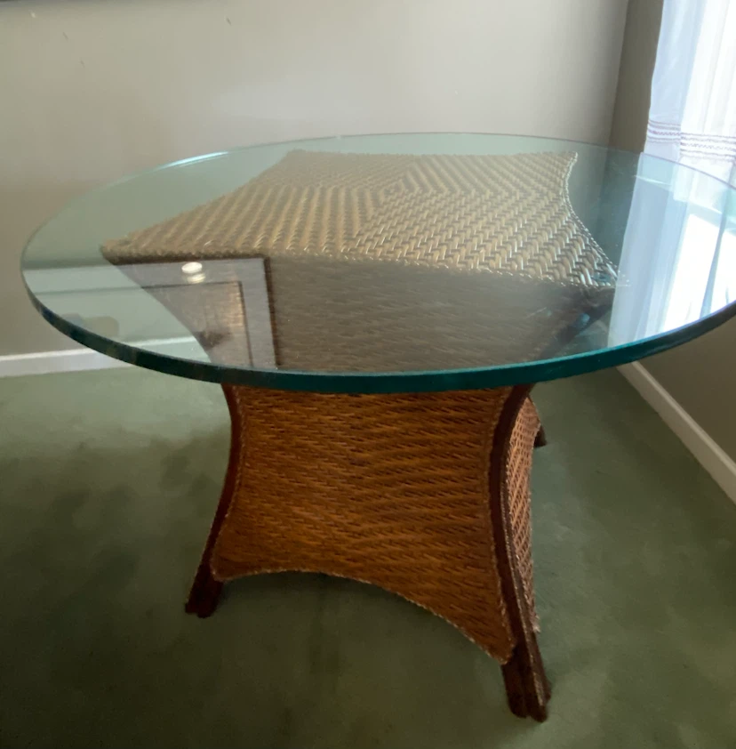 Wicker side table with glass top