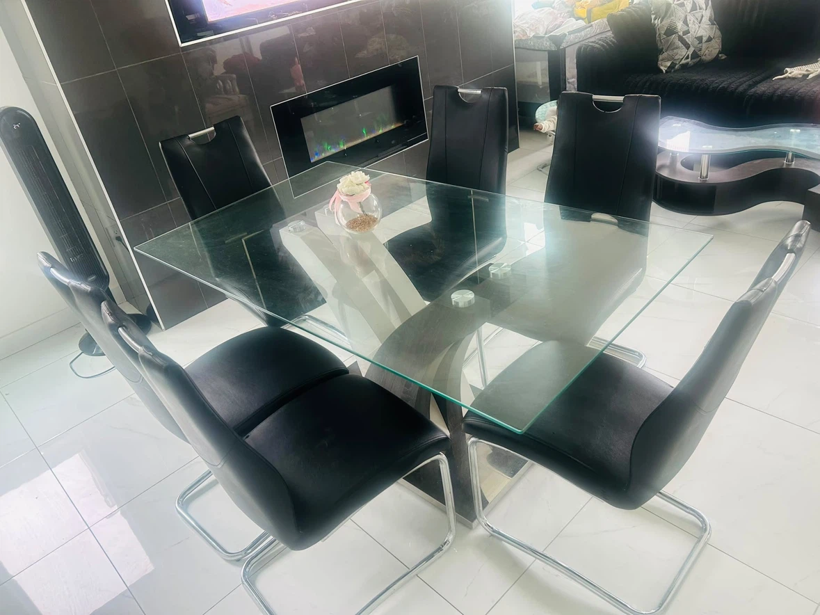 Glass Dining Table with 6 Black Chairs - photo 2