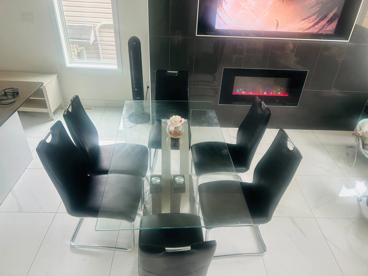 Glass Dining Table with 6 Black Chairs - photo 3