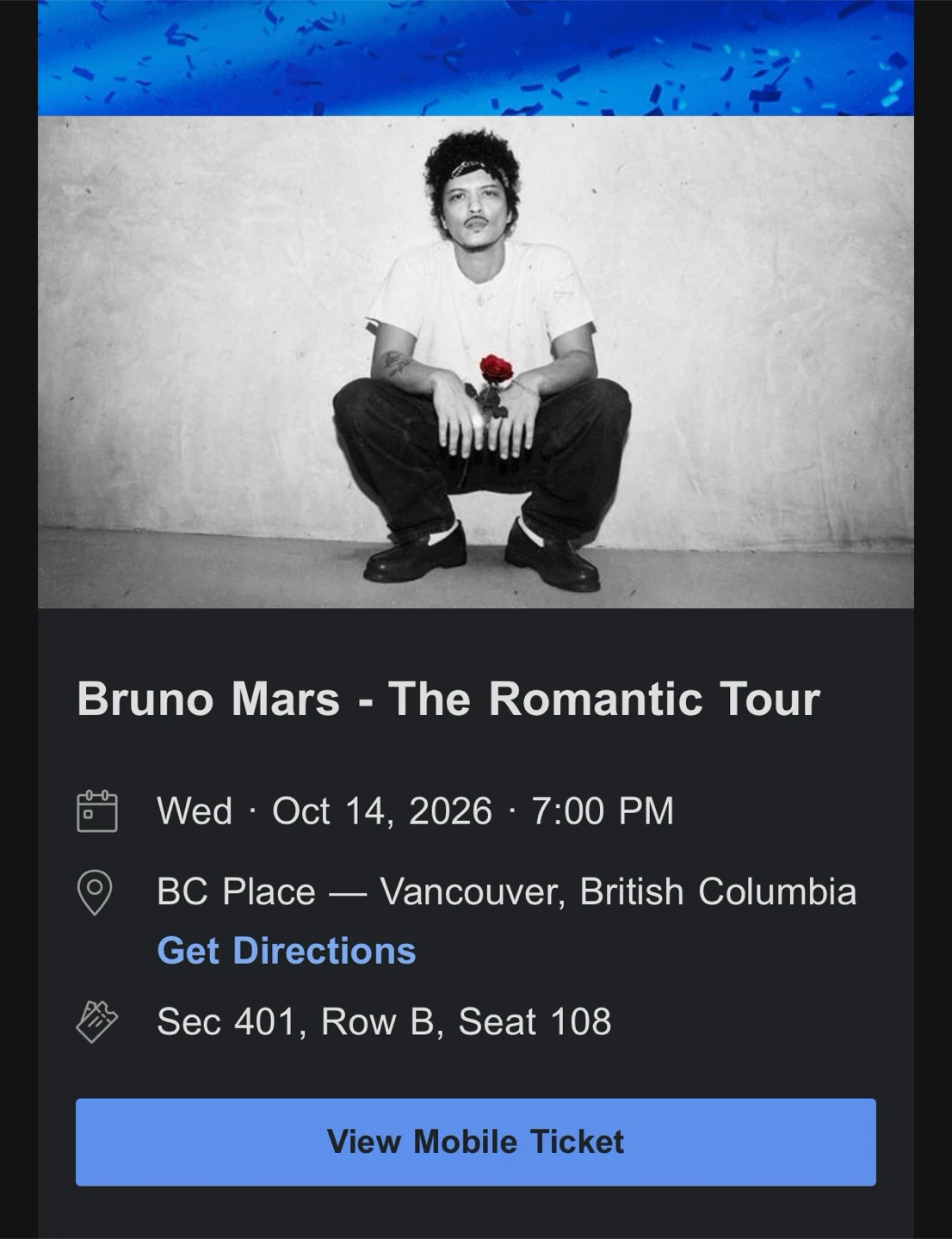 1 × Bruno Mars Oct 14 Wed