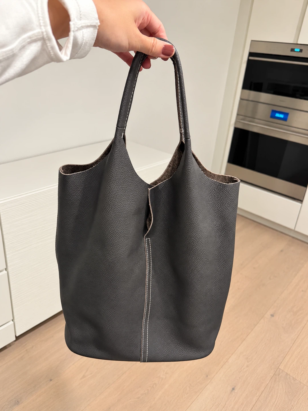 Dark Grey Leather Tote Bag