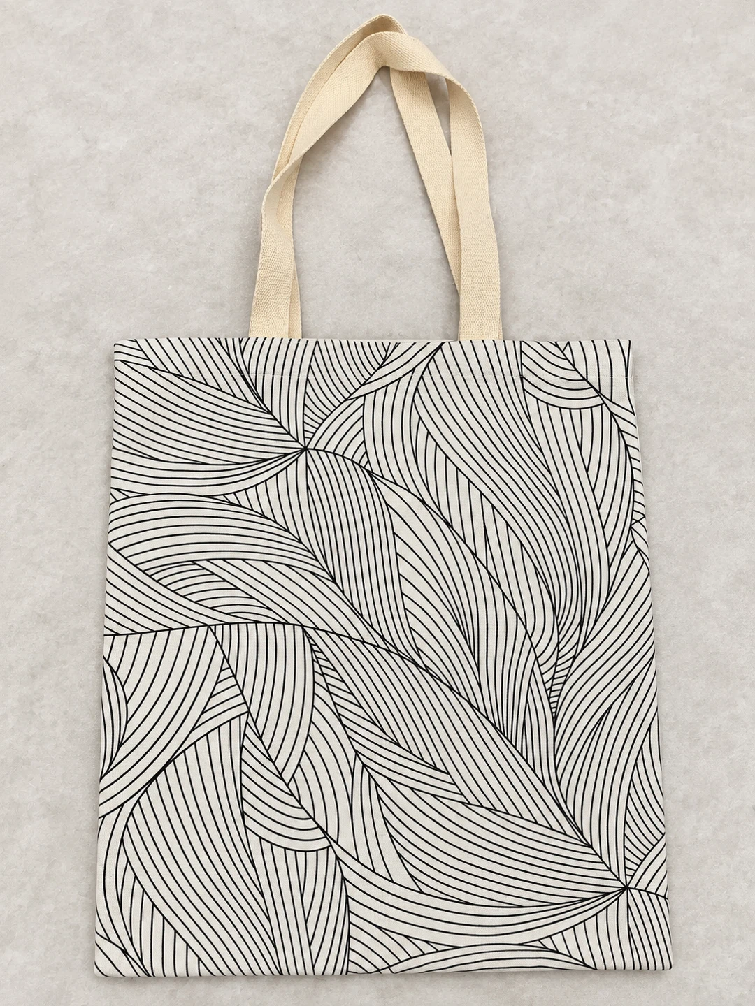 Canvas tote bag with black and white line pattern