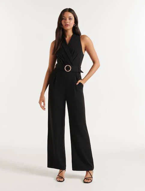 Black jumpsuit with belt