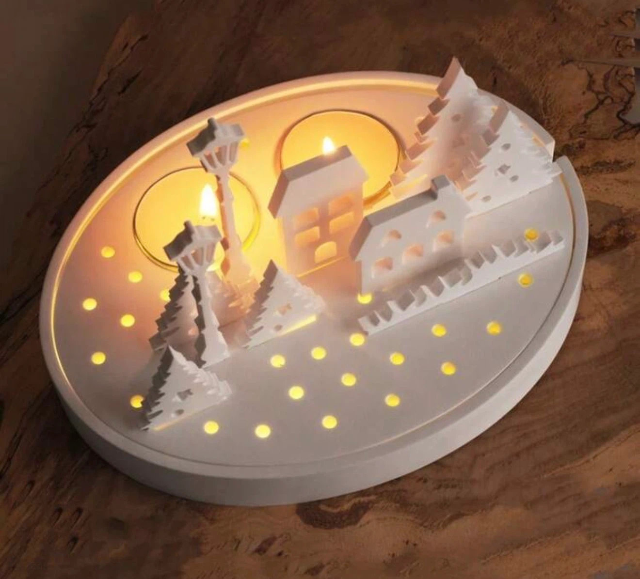 White Winter Village Tea Light Candle Holder - photo 2