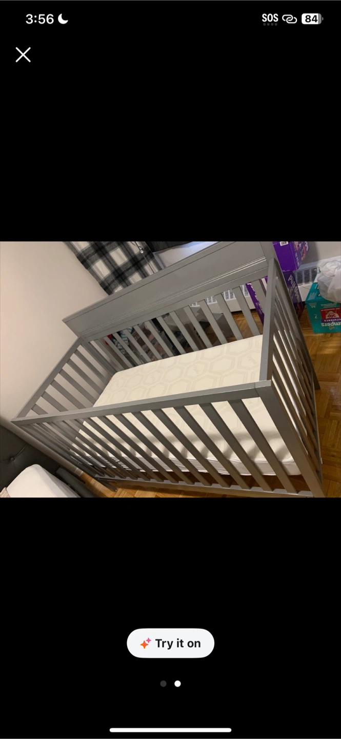 Grey Wooden Baby Crib