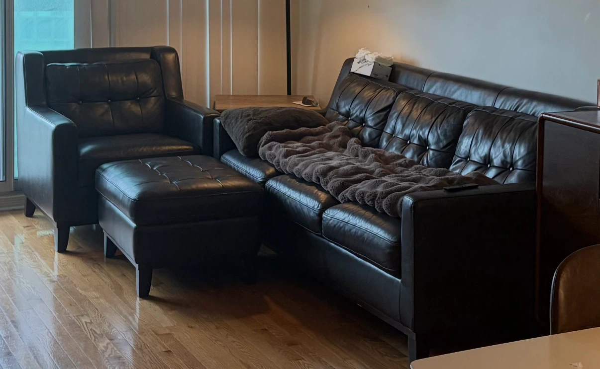Leather Cowhide Sofa Set with Armchair and Ottoman