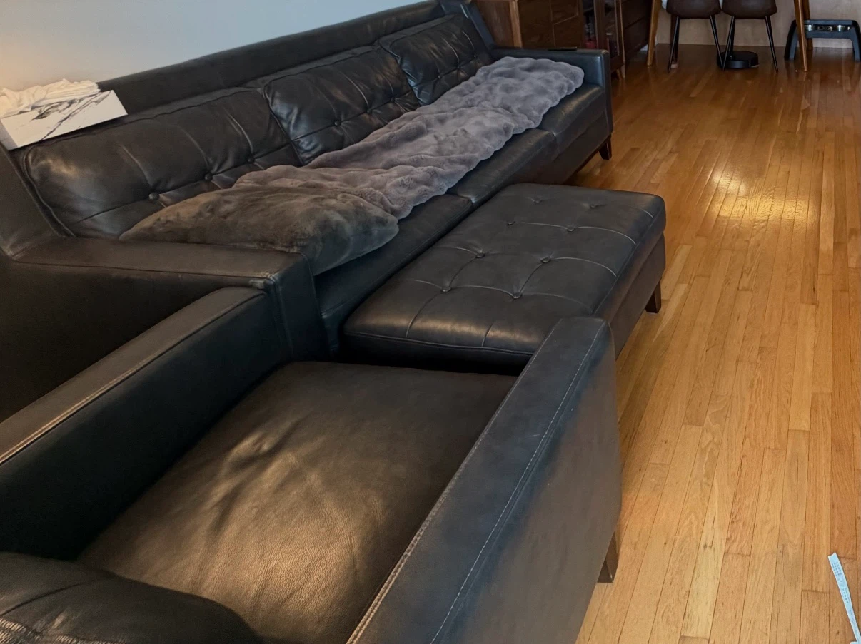 Leather Cowhide Sofa Set with Armchair and Ottoman - photo 2