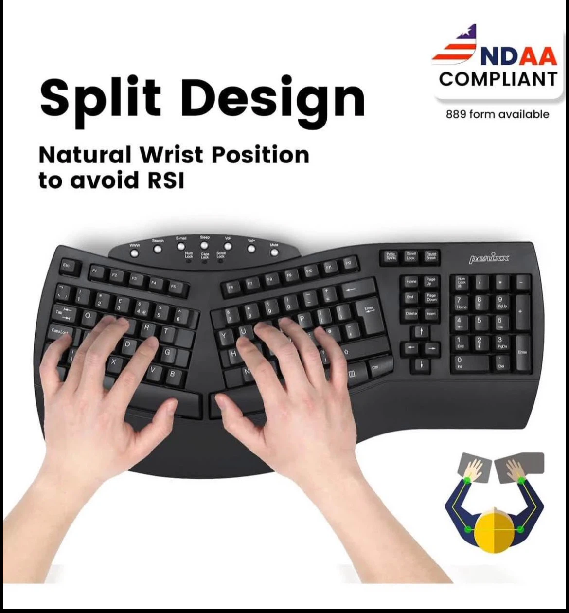 Perixx PERIBOARD-612 Wireless Ergonomic Keyboard