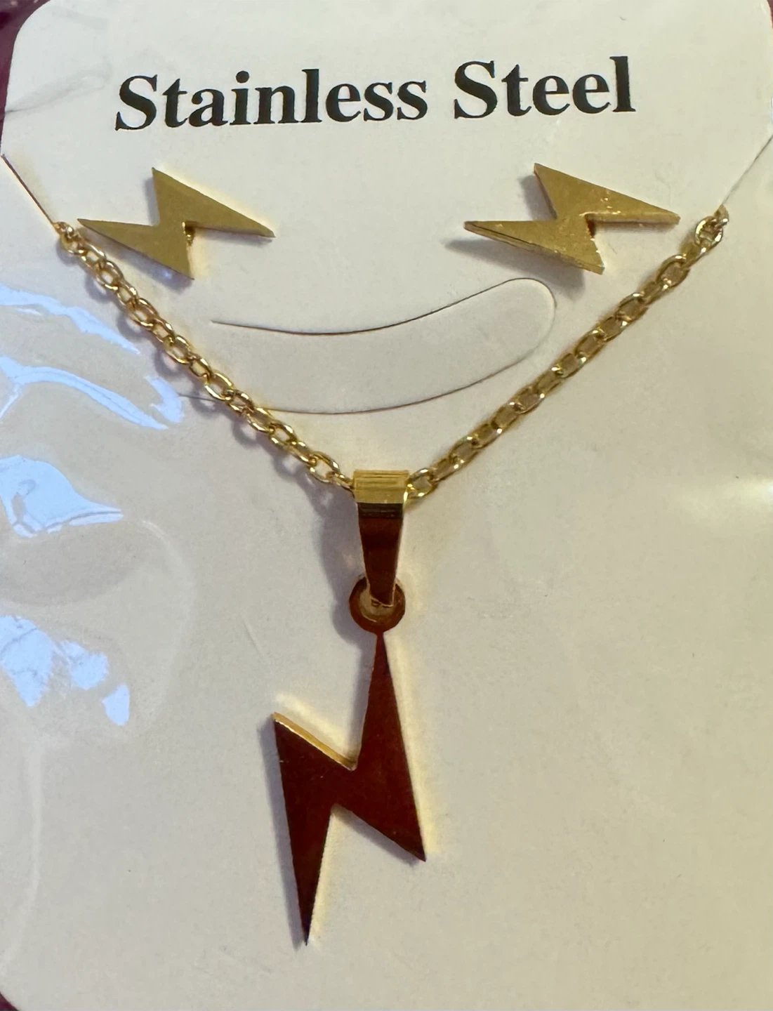 Gold-Tone Lightning Bolt Necklace and Earring Set
