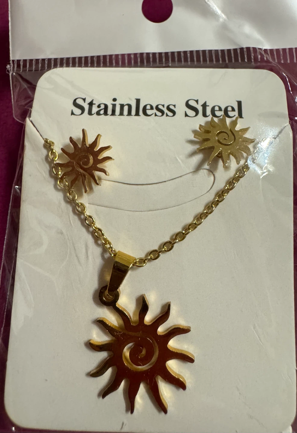 Gold Tone Sun Pendant Necklace and Earring Set - photo 2