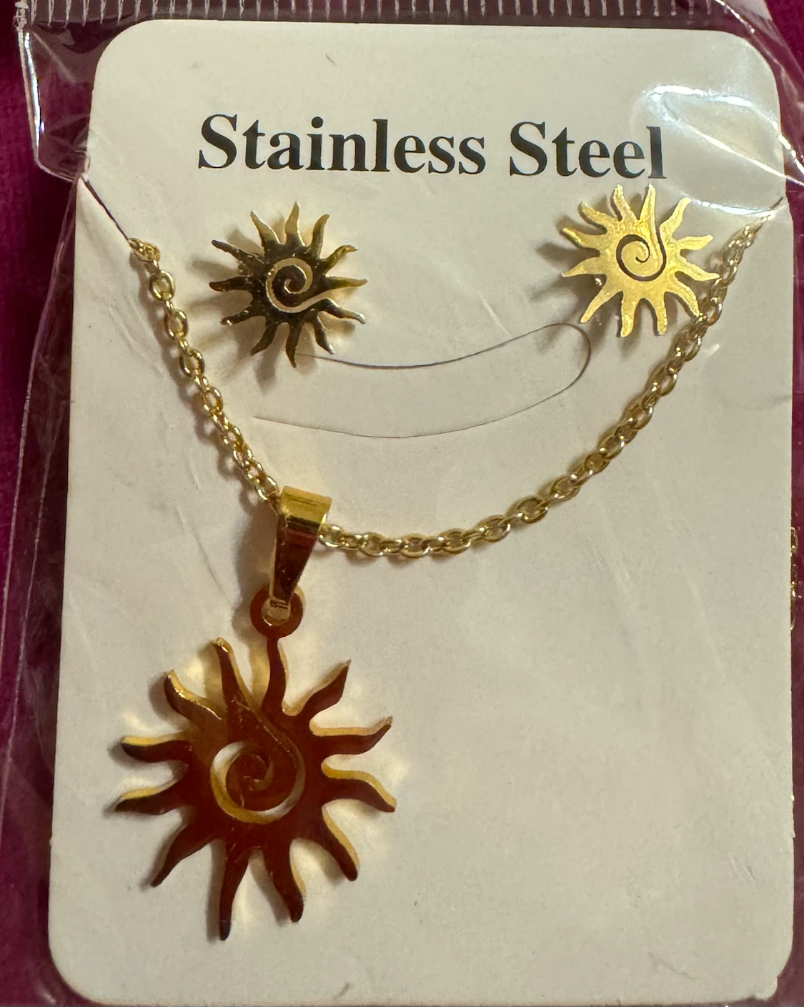 Gold Tone Sun Pendant Necklace and Earring Set - photo 3