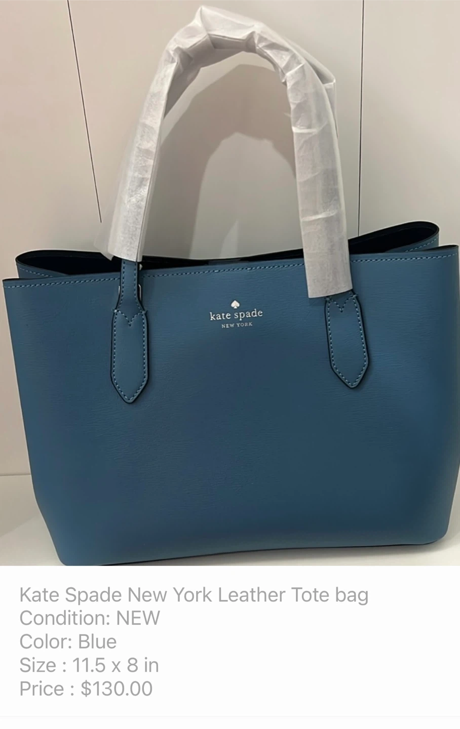 Kate Spade New York Blue Leather Tote Bag