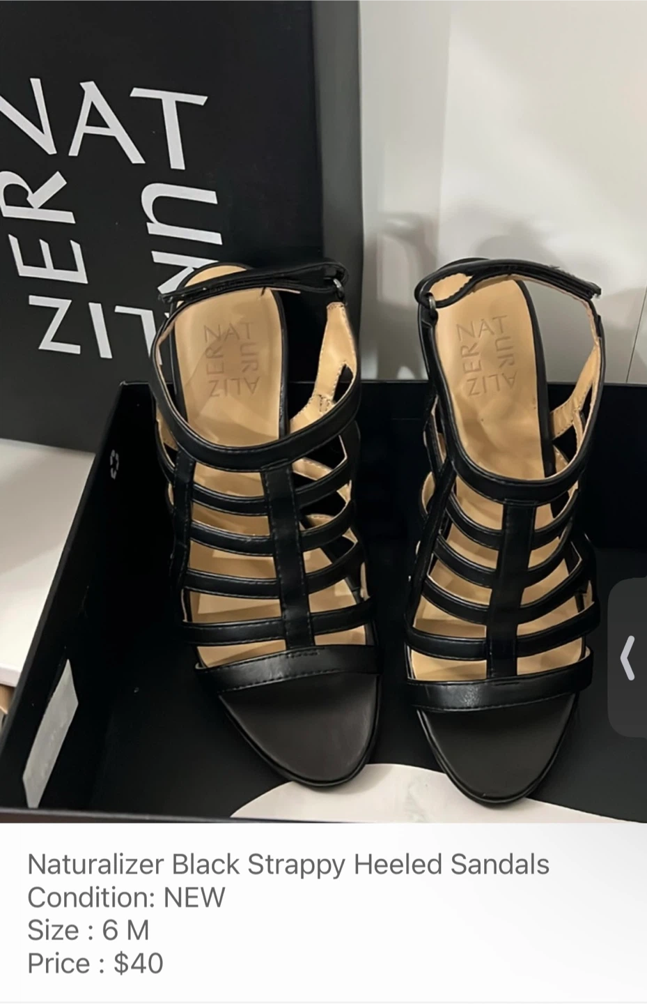 Naturalizer Black Strappy Heeled Sandals Size 6 M