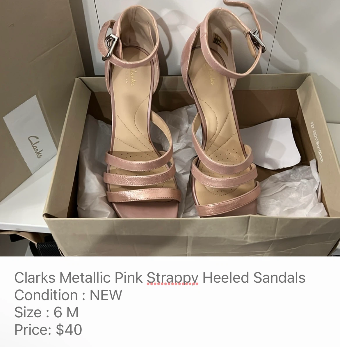 Clarks Metallic Pink Strappy Heeled Sandals