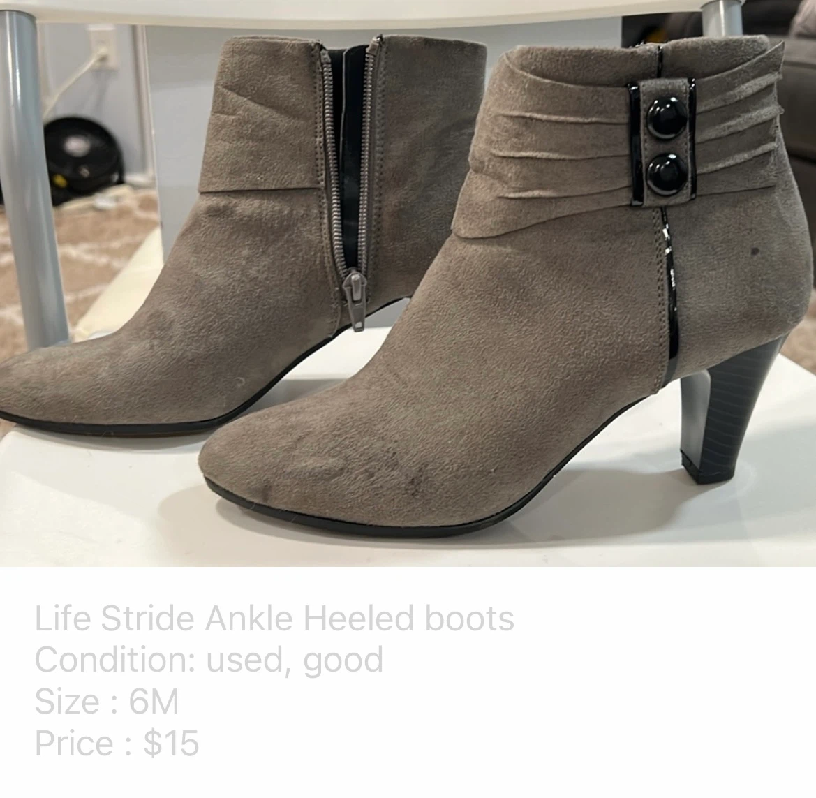 Life Stride Ankle Heeled Boots Gray 6M