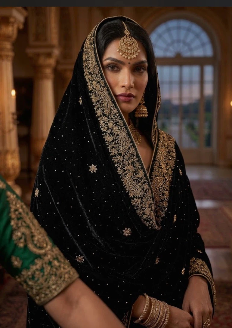 Black Velvet Embroidered Shawl