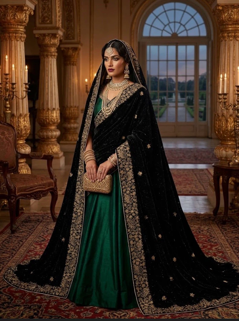 Black Velvet Embroidered Shawl - photo 2