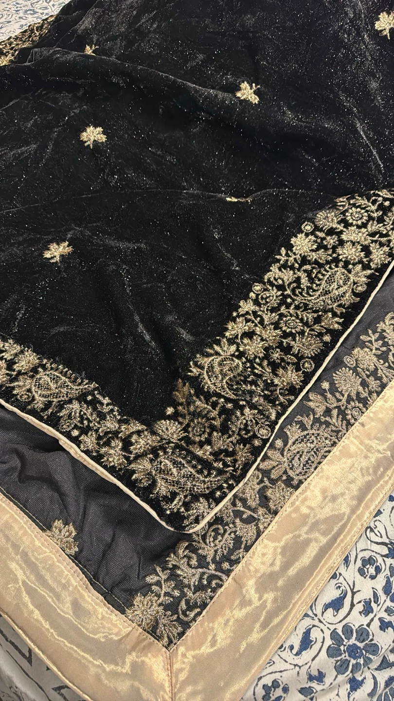 Black Velvet Embroidered Shawl - photo 3