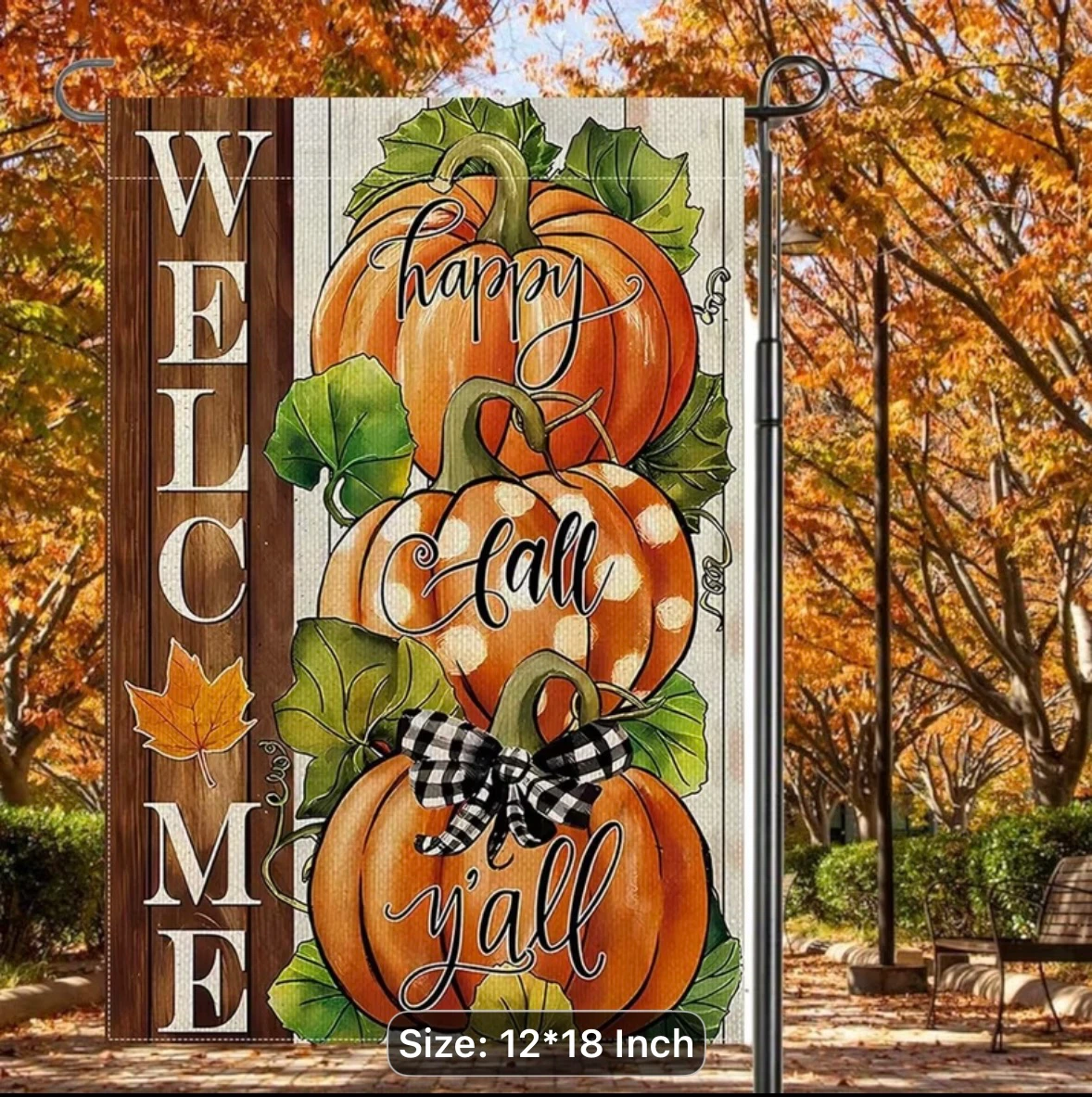 Burlap Welcome Fall Pumpkin Garden Flag - photo 3