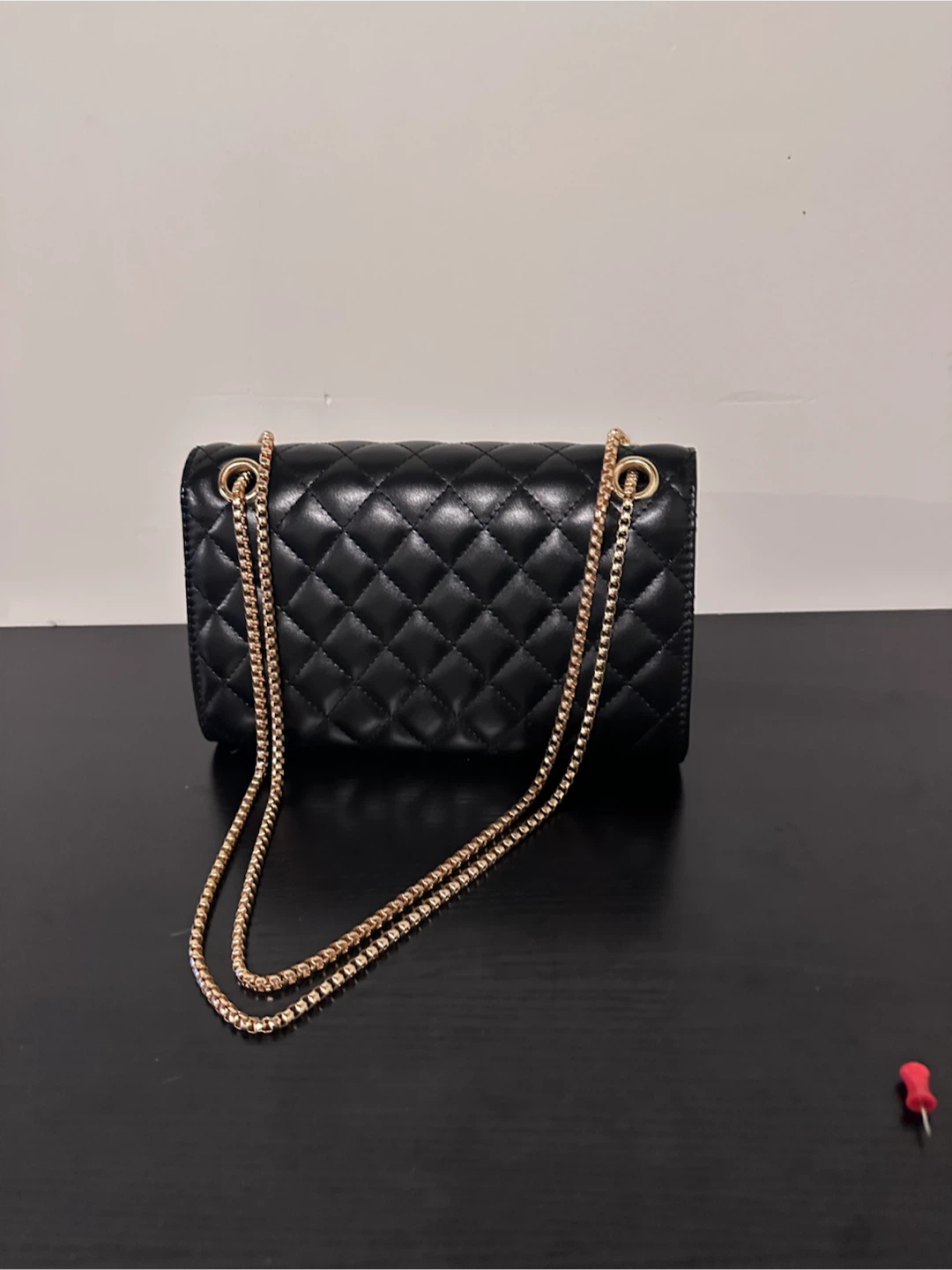 Black Quilted Shoulder Bag with Gold Chain - photo 2