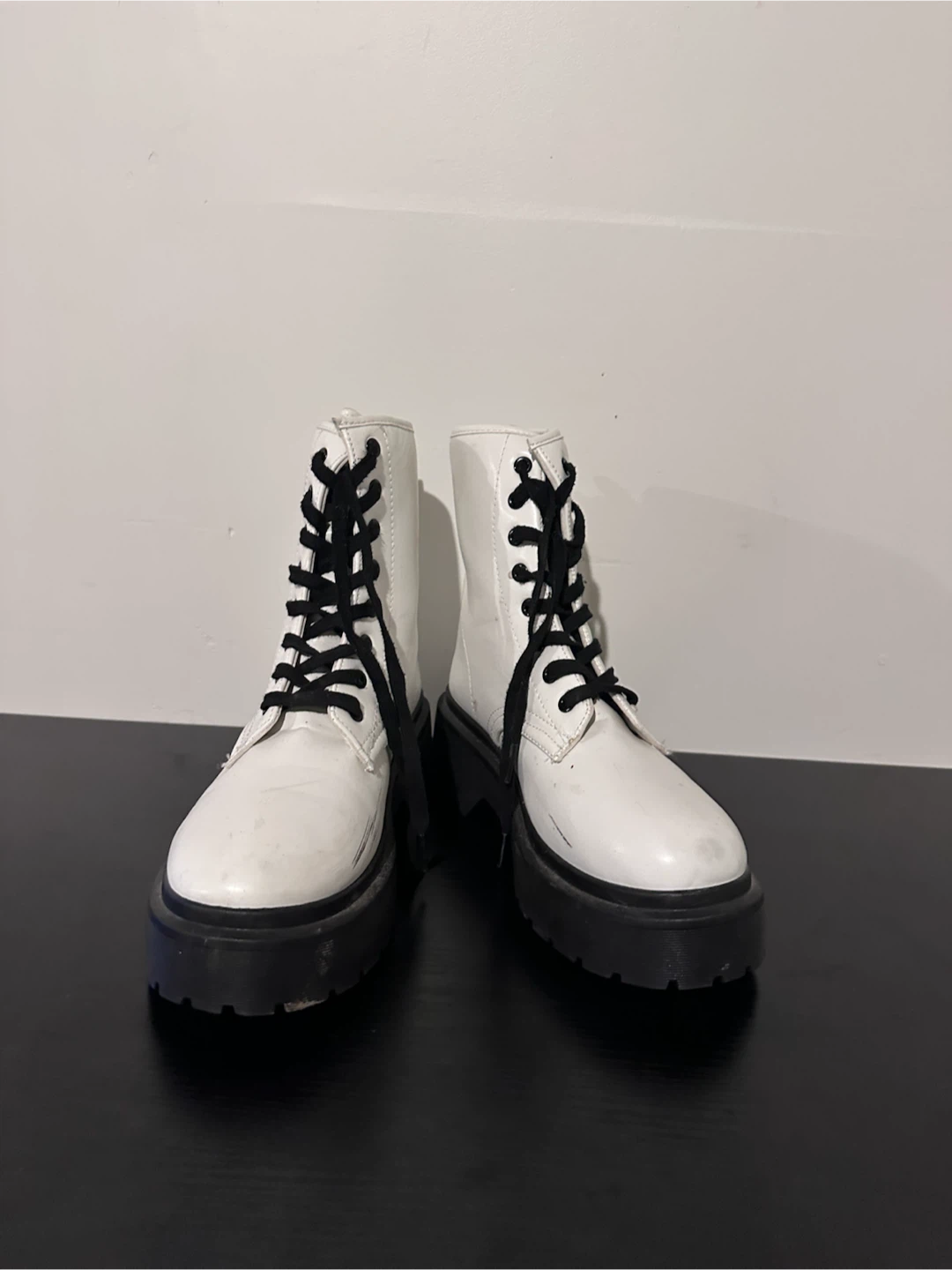 White lace-up chunky platform boots