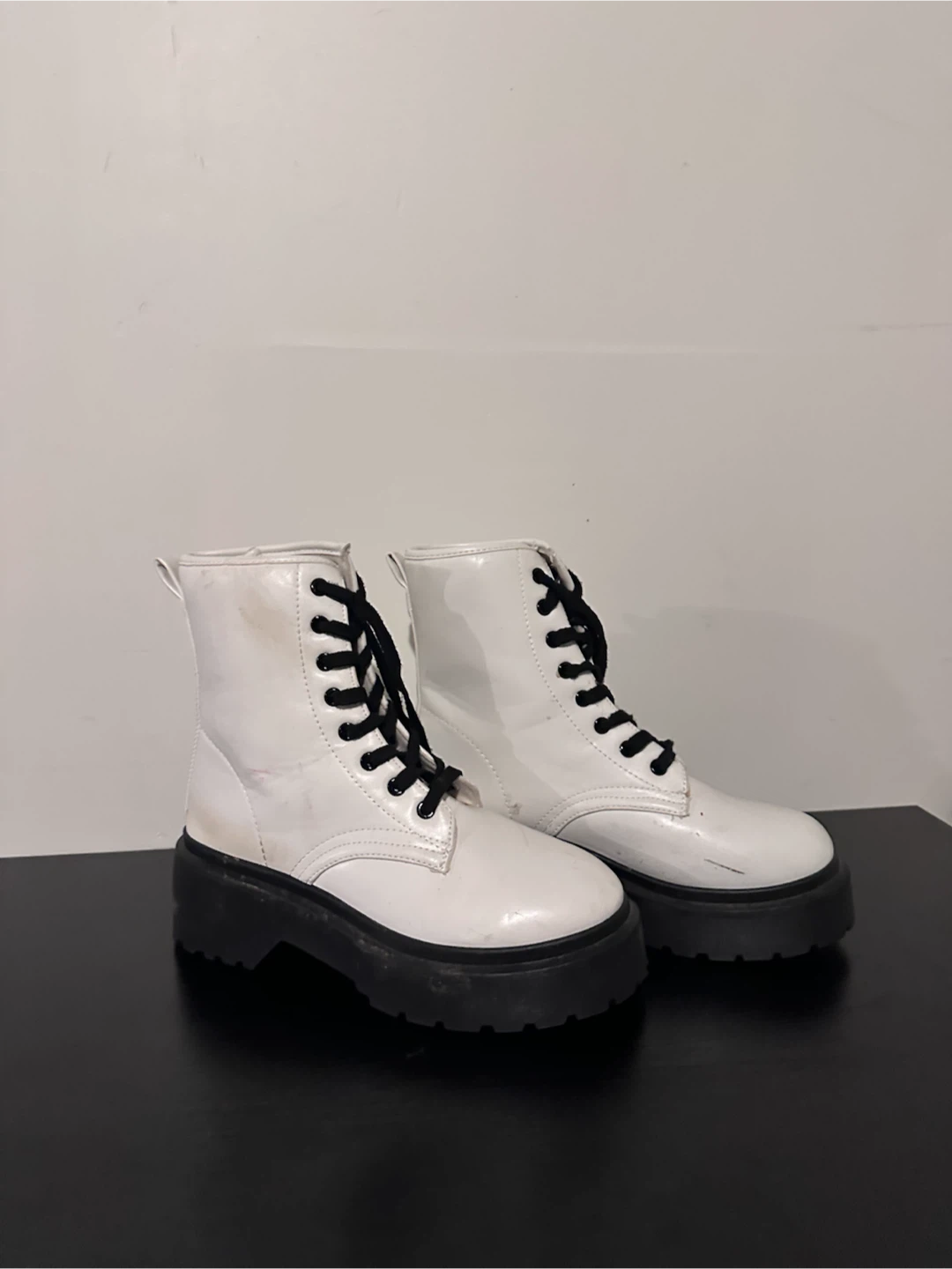 White lace-up chunky platform boots - photo 2