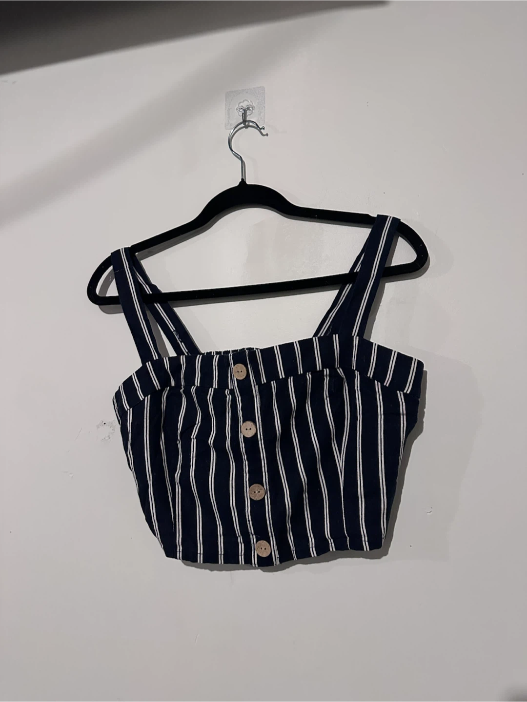Navy and White Striped Crop Top