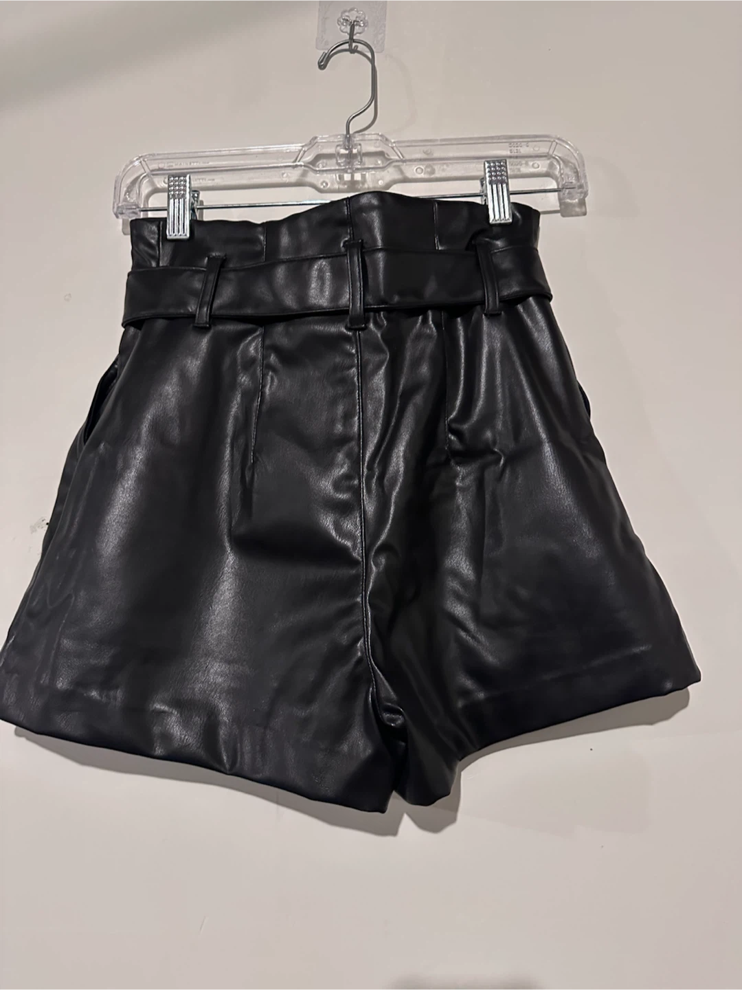 Black Faux Leather High-Waisted Shorts - photo 2