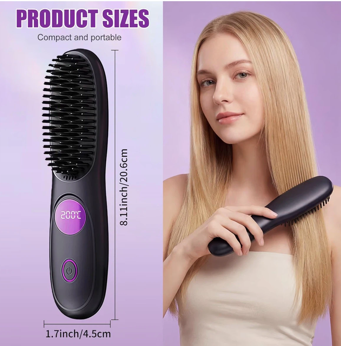 Go Brush Pro, USB Rechargeable Cordless Hair Straightener Brush - photo 2