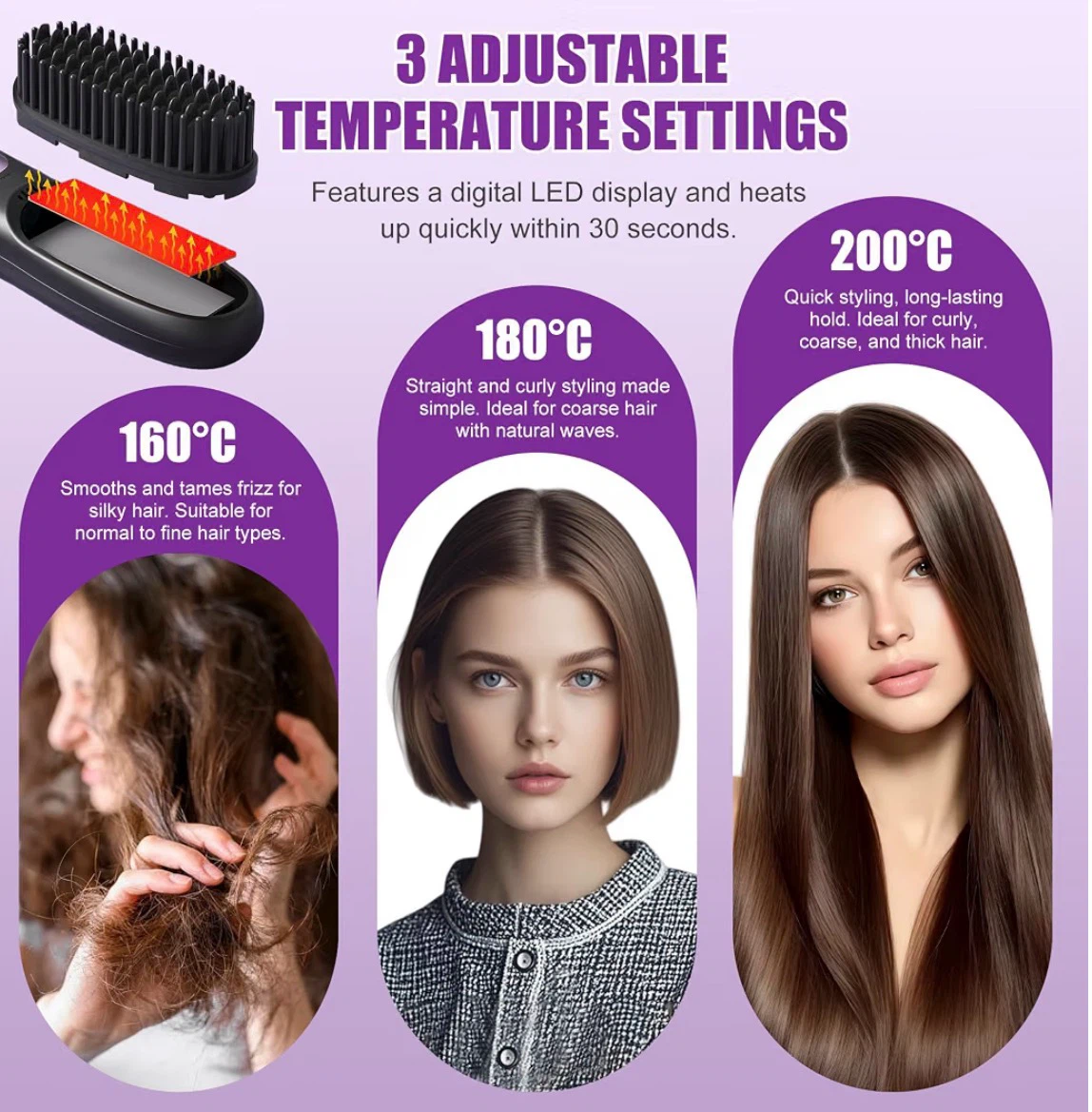 Go Brush Pro, USB Rechargeable Cordless Hair Straightener Brush - photo 3