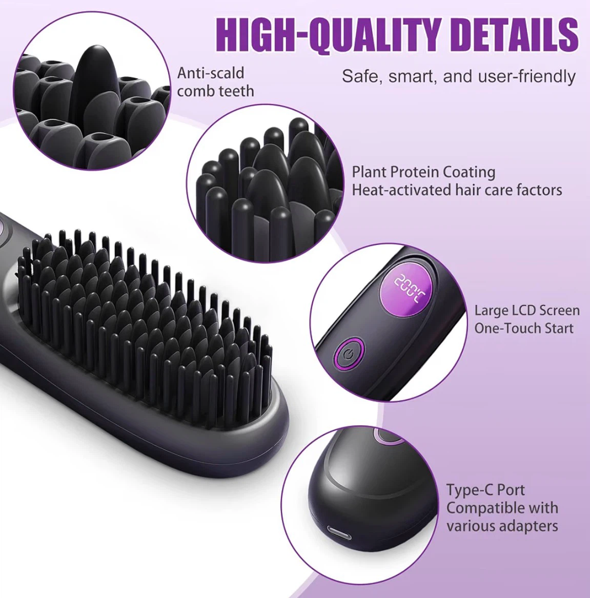 Go Brush Pro, USB Rechargeable Cordless Hair Straightener Brush - photo 4
