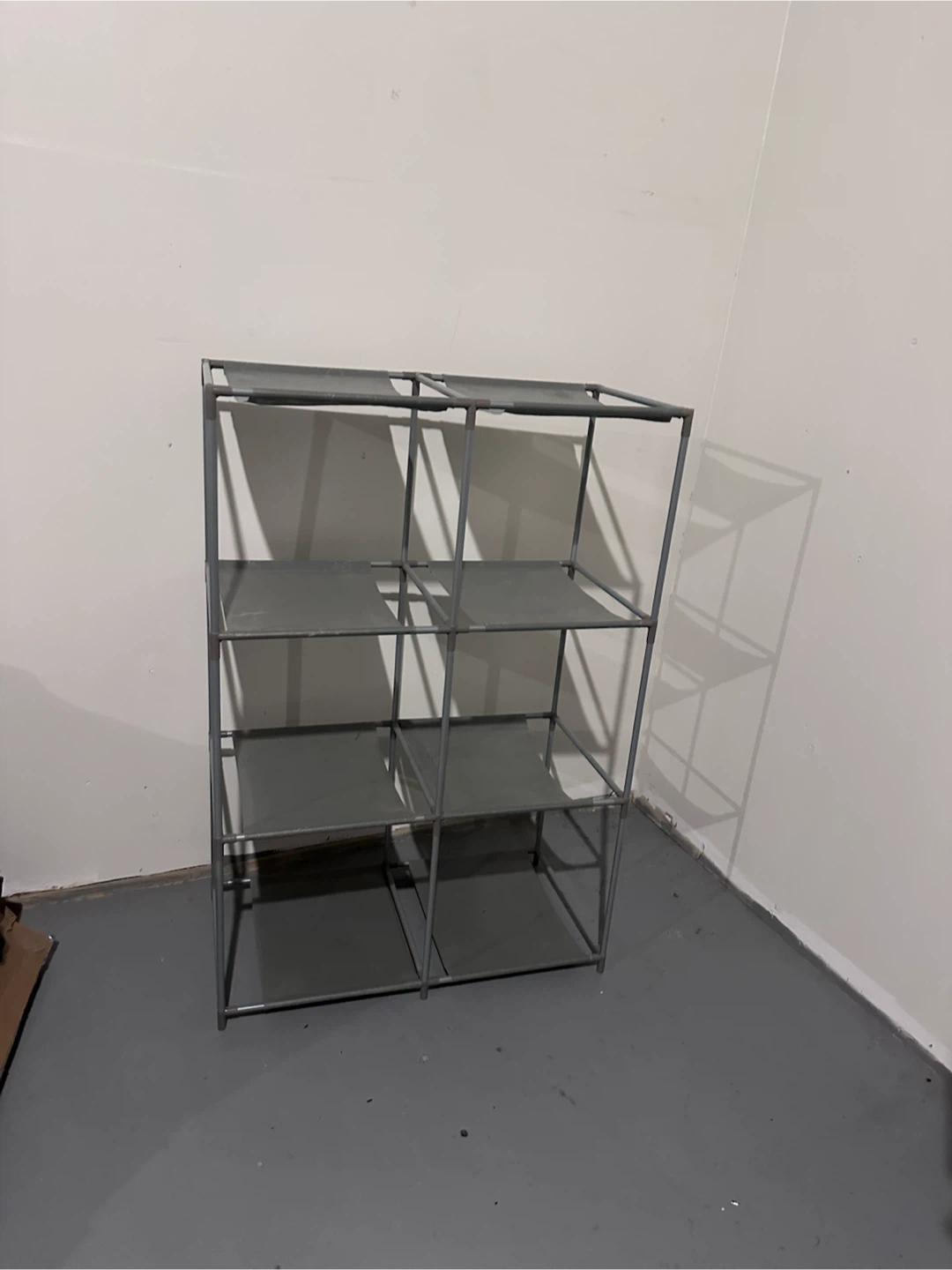 Grey Fabric and Metal Storage Shelving Unit