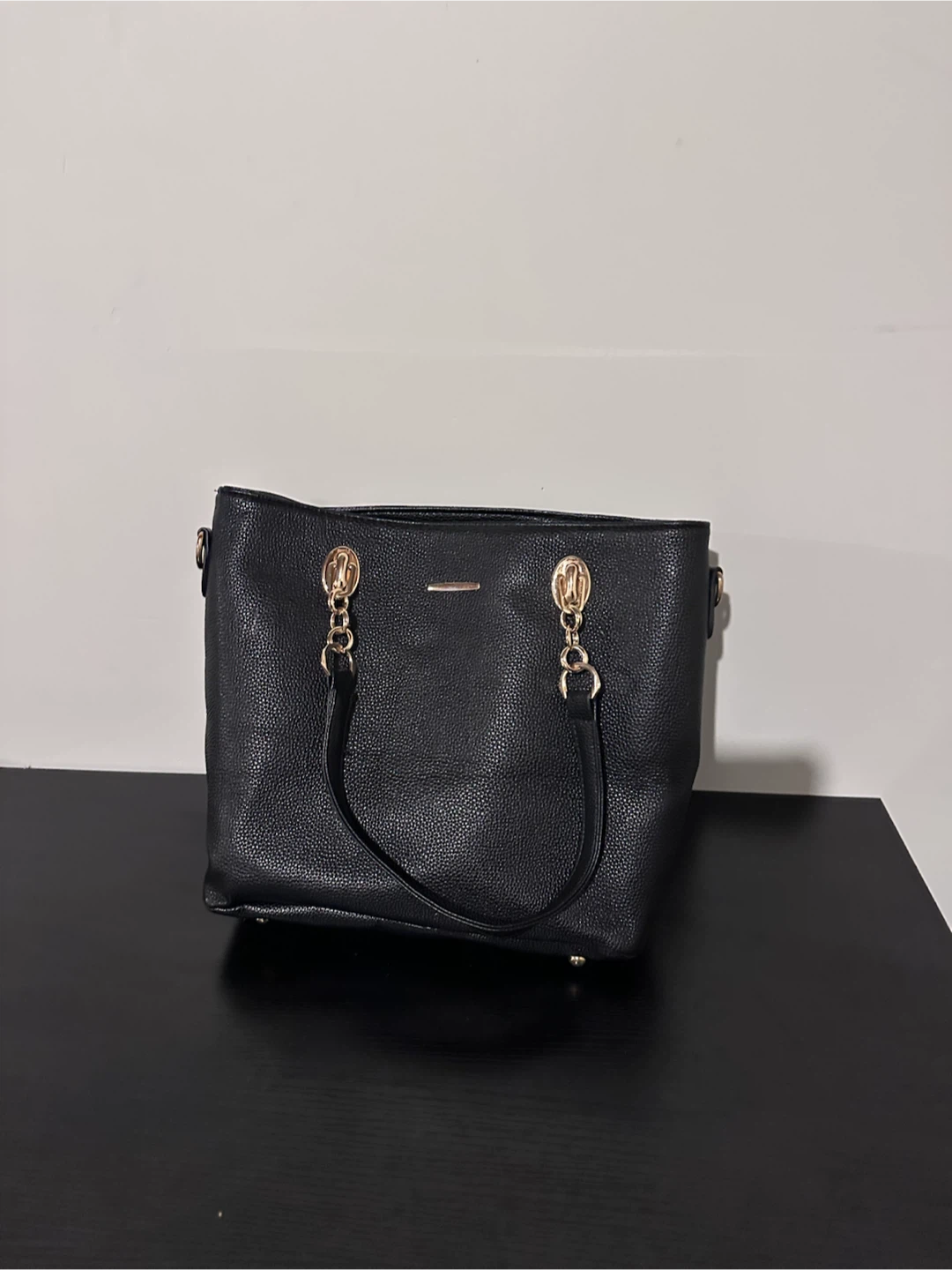 Black Tote Bag with Gold Accents