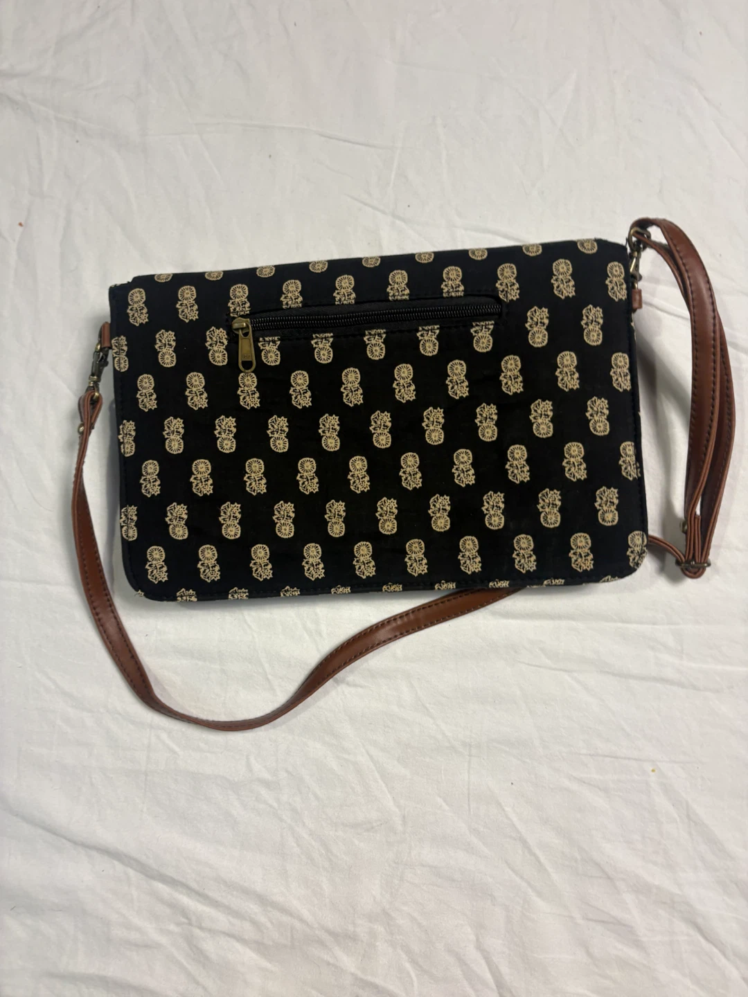 Black patterned crossbody bag