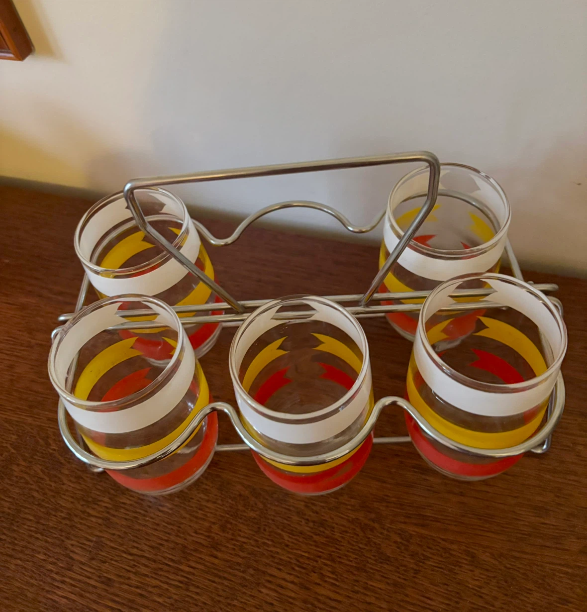 Vintage Anchor Hocking Pennant Stripe Tumbler Set and caddy - photo 2