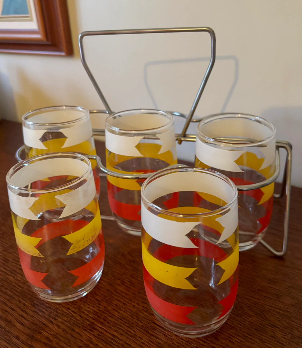 Vintage Anchor Hocking Pennant Stripe Tumbler Set and caddy - photo 3