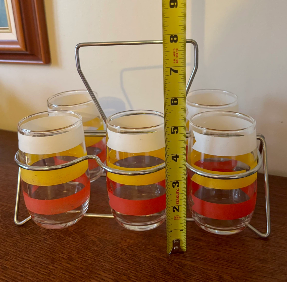 Vintage Anchor Hocking Pennant Stripe Tumbler Set and caddy - photo 4
