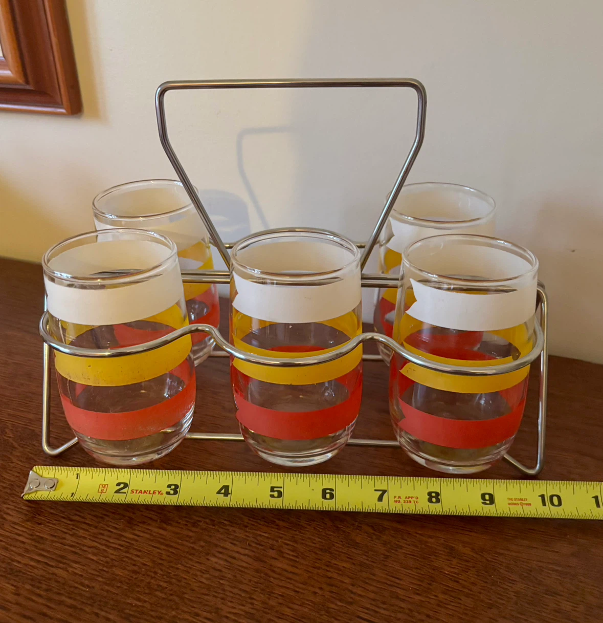 Vintage Anchor Hocking Pennant Stripe Tumbler Set and caddy - photo 5