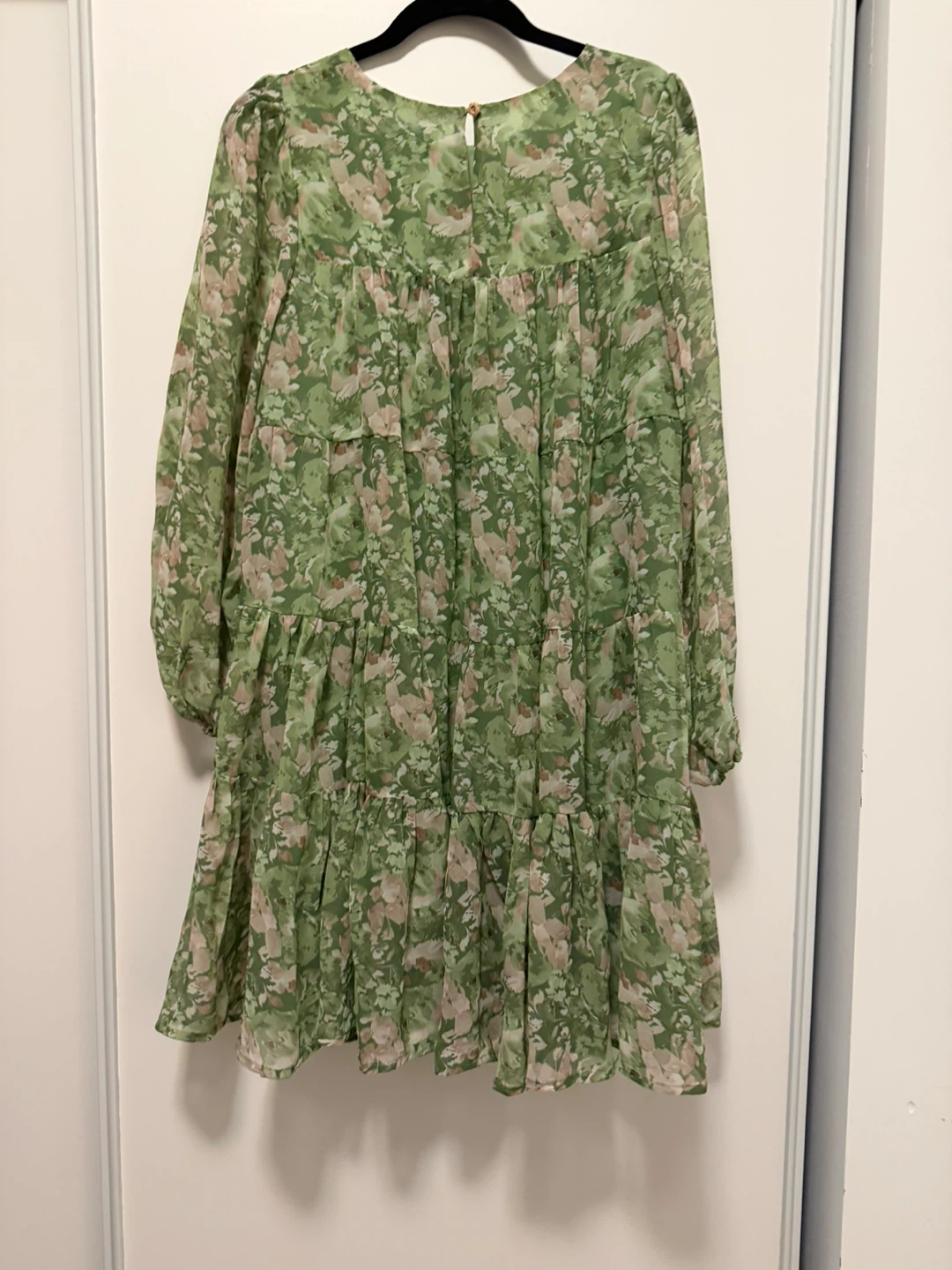 Green Floral Long-Sleeve Tiered Dress size M - photo 2