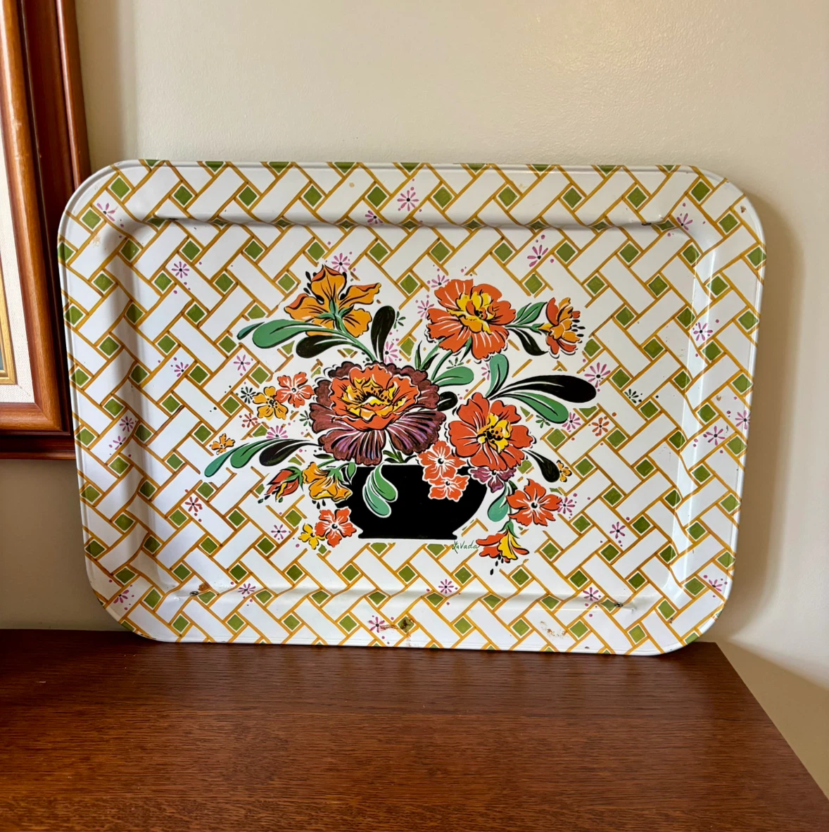 Vintage LaVada Floral Metal Serving Tray