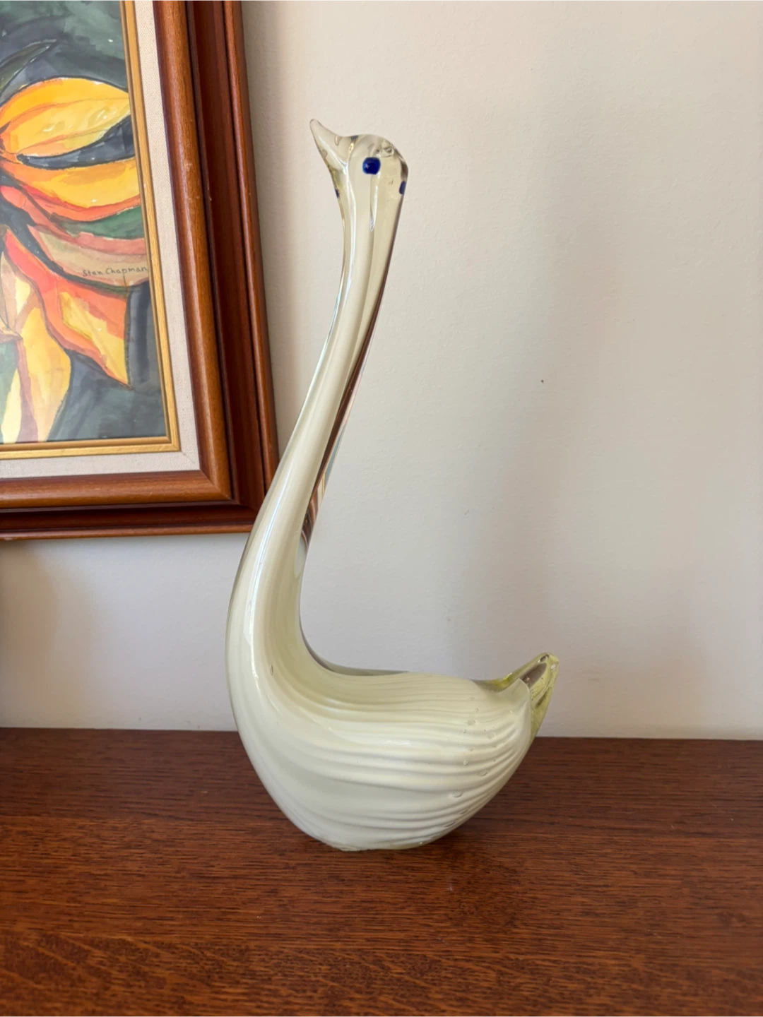 Modern Murano-style glass swan figurine 14 inch
