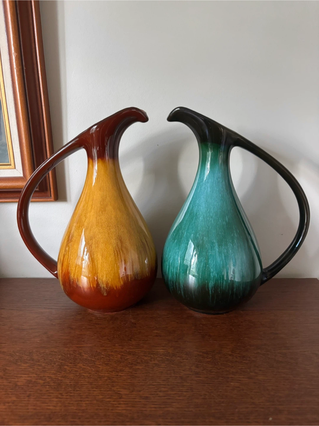 Two Vintage Mid-Century Blue Mountain Pottery Ewers