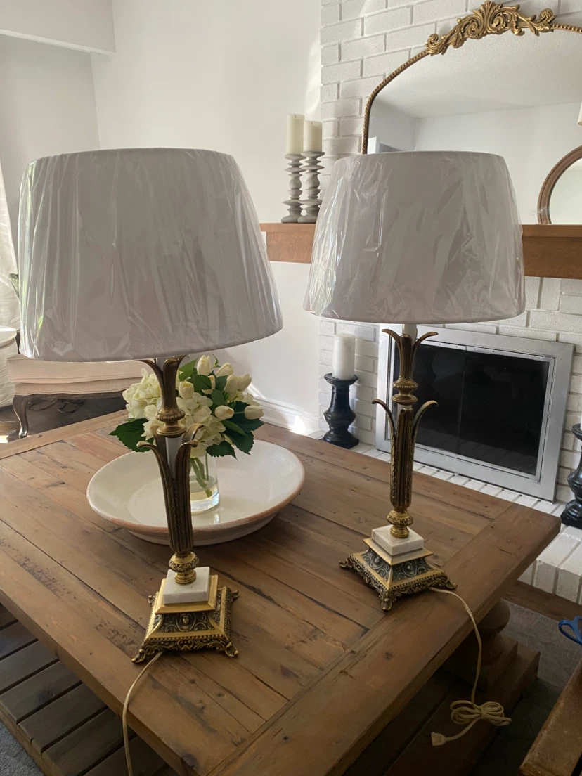 Pair of Vintage Brass and Marble Table Lamps