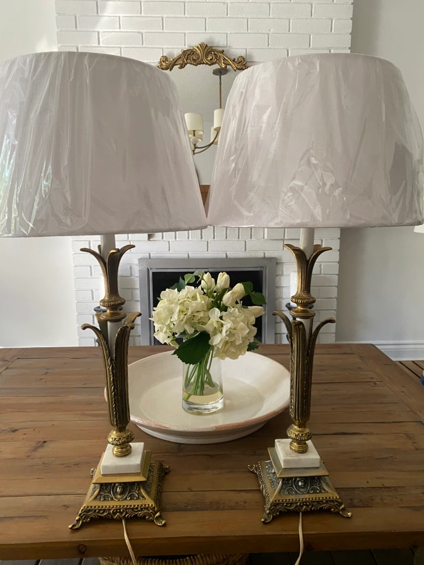 Pair of Vintage Brass and Marble Table Lamps - photo 2