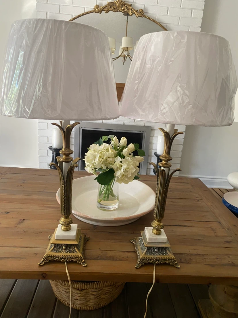 Pair of Vintage Brass and Marble Table Lamps - photo 3