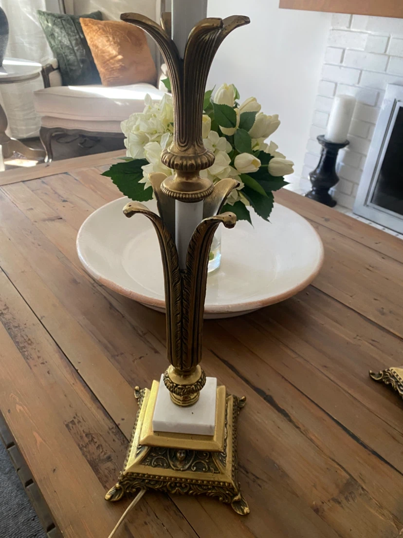 Pair of Vintage Brass and Marble Table Lamps - photo 4