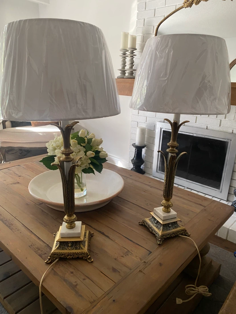 Pair of Vintage Brass and Marble Table Lamps - photo 5