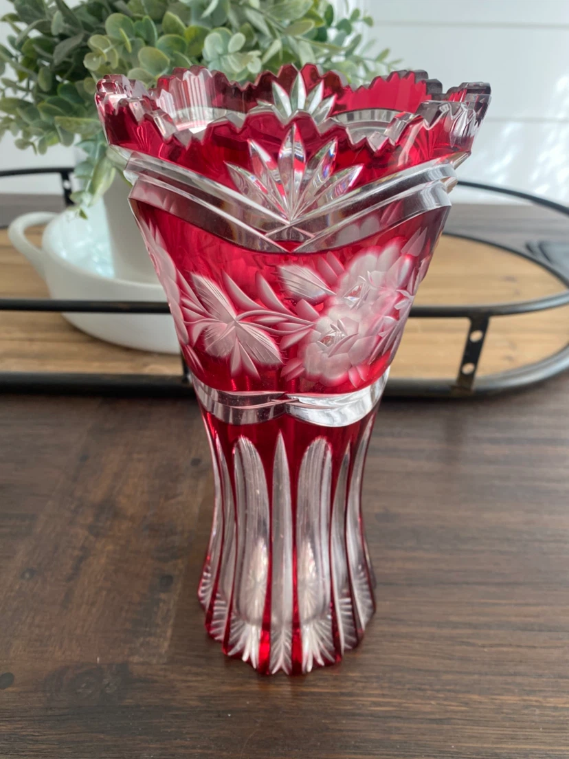 Vintage Red Cut-to-Clear Crystal Vase