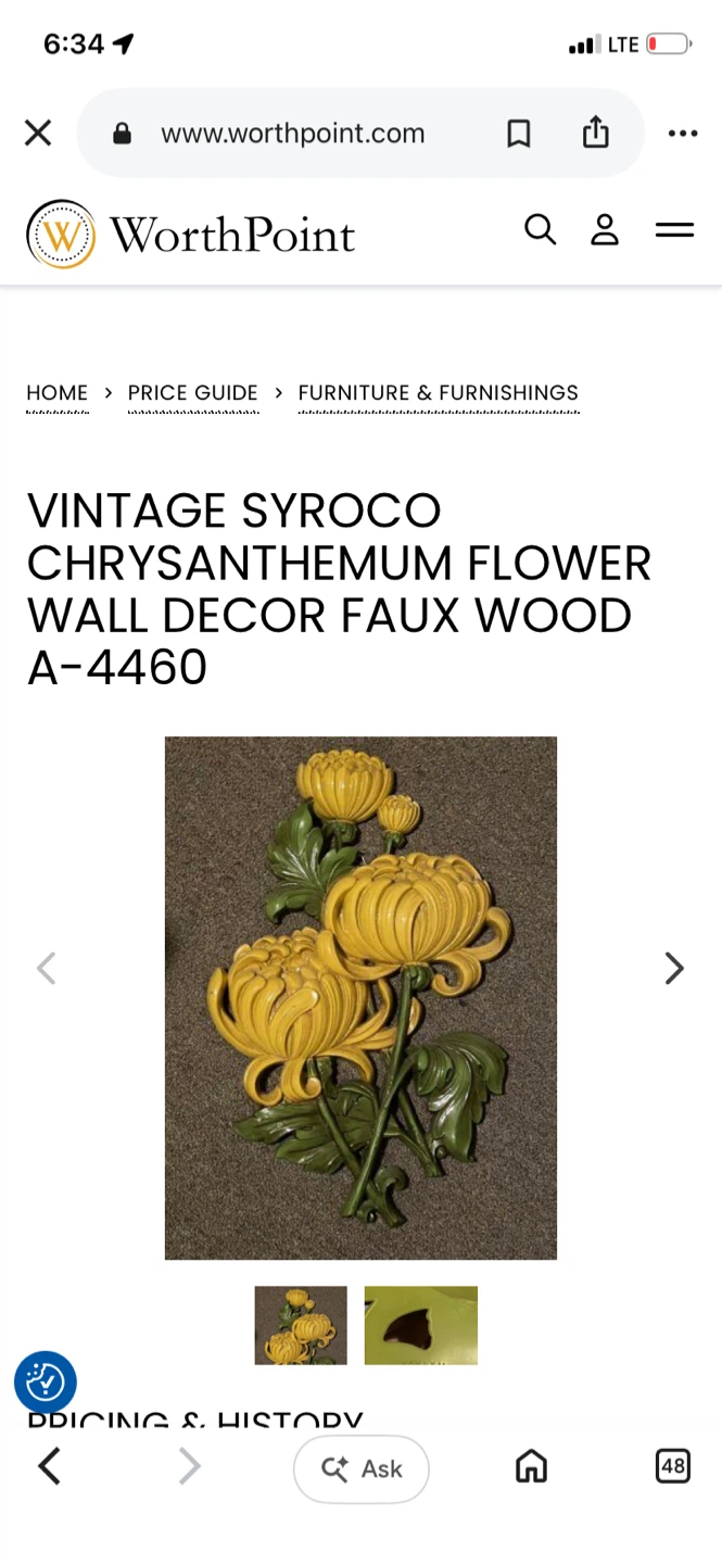 Vintage MCM Syroco Chrysanthemum Wall Decor - photo 4
