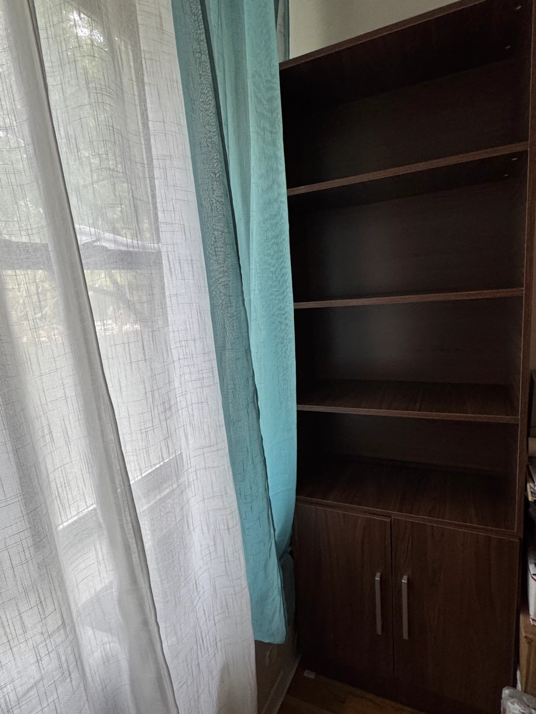 Tall Wooden Bookshelf with Lower Cabinet